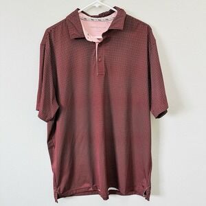 Walter Hagen Men's Golf Polo Shirt Red Plaid Short Sleeve Button Collar -Size L